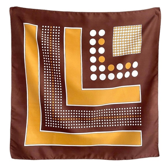 Unbranded Accessories - Vintage 1970s Scarf Brown Orange Square Geometric Woven Poly ~27" Square RETRO